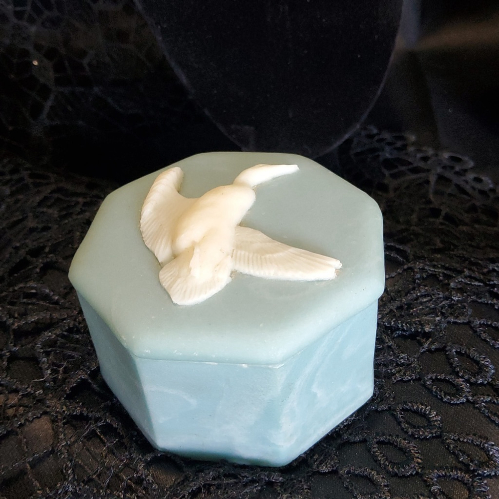 Incolay Blue Octagonal Jewelry Trinket Box Duck Top 3D - Picture 2 of 6